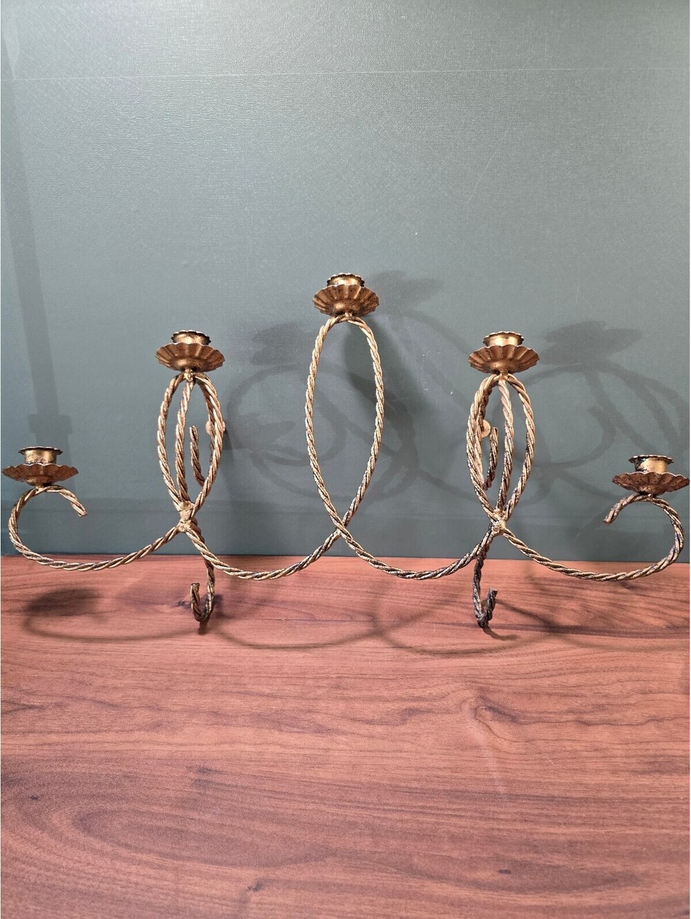 Vintage Gold Metal Rope Wall Candelabra 5 Candle Holder Sconce